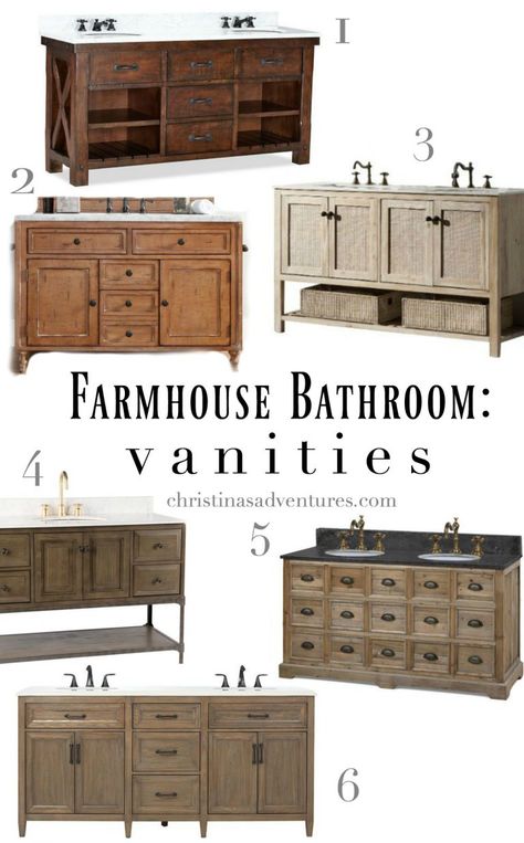 Farmhouse Vanities For Bathroom, Furniture Bath Vanity, Cottage Bathroom Vanity Ideas, Country Bathroom Ideas Farmhouse, Bathroom Country Style, Farmhouse Bathroom Vanities, Rustic Farmhouse Bathroom, Farmhouse Bathroom Design, Farmhouse Bathroom Vanity