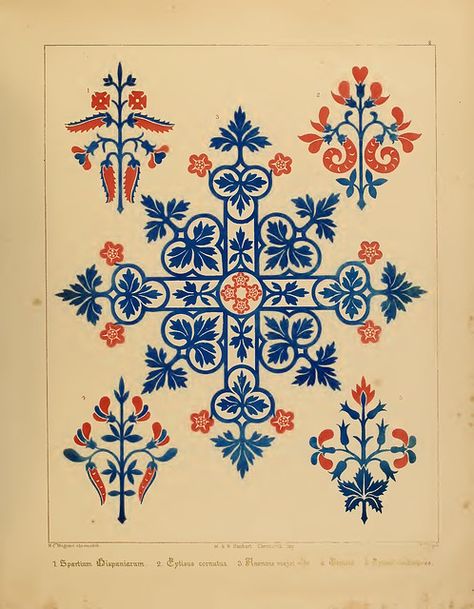 Floriated ornament: a series of thirty-one designs | Flickr Floriated Ornament, Augustus Pugin, Arte Art Deco, Clark Art, Redwork Embroidery, Folk Embroidery, Cross Patterns, Arts And Crafts Movement, Gothic Art