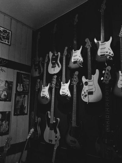 guitars | Tumblr Rock Electric Guitar, Rock Aesthetic, Black And White Photo Wall, Black And White Picture Wall, Cool Electric Guitars, Dark Grunge, Gray Aesthetic, Photo Wall Collage, Music Aesthetic