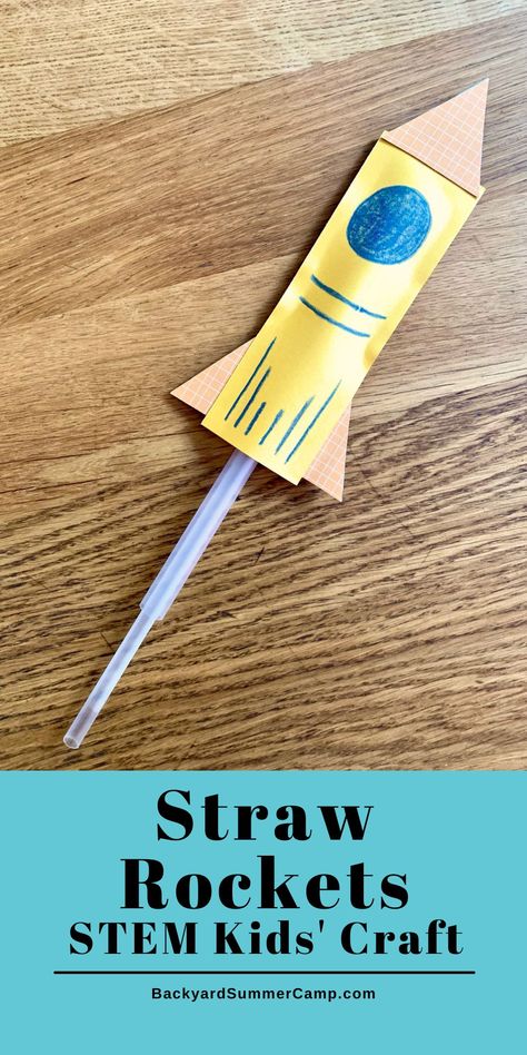 Make and launch straw rockets in your backyard for an easy craft that's fun for kids who love space and astronauts. Find more space crafts and activities at Backyard Summer Camp! Rocket Straw Craft, Straw Rockets Template, Outer Space Stem Activities For Kids, First Grade Arts And Crafts, Space Rocket Craft For Kids, Crafts For 10 Year Boys, Paper Rockets For Kids, Rockets Preschool, Space Crafts For Kids Preschool