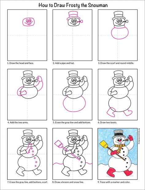 Snowman Tutorial, Snowman Drawing, Drawing Step By Step, Draw Two, Frosty The Snowman, Drawing Step, Frosty The Snowmen, The Snowman, Step By Step Drawing