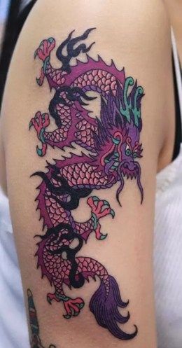 Dragon Tattoo Meaning, Red Dragon Tattoo, Purple Tattoos, Chinese Dragon Tattoos, Japanese Dragon Tattoo, Dragon Tattoo For Women, Japanese Dragon Tattoos, Dragon Tattoos, Pink Dragon