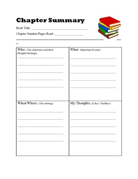 Homeschool Printables - Chapter Summary Chapter Book Report Template, Story Summary Template, Reading Summary Template, Chapter Review Notes, Chapter Summary Template Free, Summary Writing Worksheets, Chapter Review Template, Reading Summary Worksheet, Book Summary Template