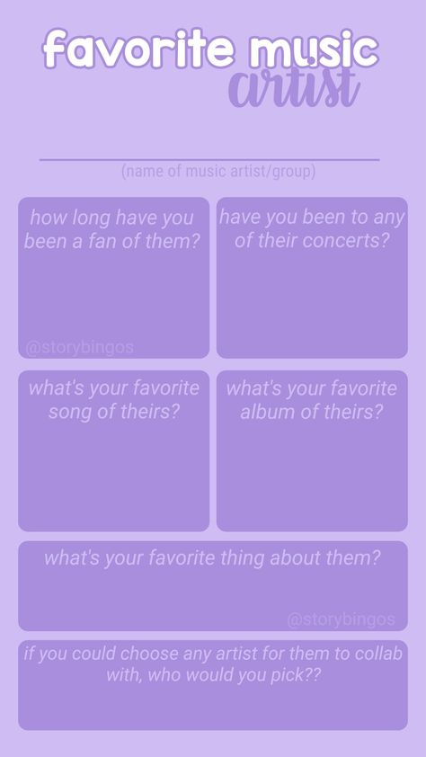 Favorite Music Template, My Taste In Music Template Blank, Fav Song Template, Artist Template, Music Template, Blank Templates, Story Insta, Fun Sleepover Ideas, Instagram Games