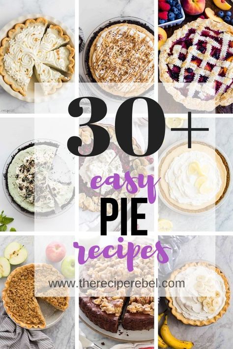 These pie recipes will satisfy any sweet tooth! No-bake pies, fruit pies, cream pies, chocolate pies...all packed with delicious, rich flavors! #pie #dessert #baking #recipes Pie Recipes No Bake, Easy Fruit Pie, Recipes No Bake, Pies Chocolate, Coconut Cream Pie Easy, Dark Chocolate Desserts, Mini Pie Recipes, Pumpkin Cream Cheese Pie, Chocolate Mousse Pie