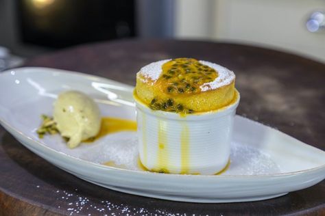 Mango Soufflé | James Martin Chef Mango Souffle, James Martin Recipes, Souffle Recipes, Molten Lava Cakes, Pistachio Cream, Mango Puree, James Martin, Melting Chocolate Chips, Lava Cakes