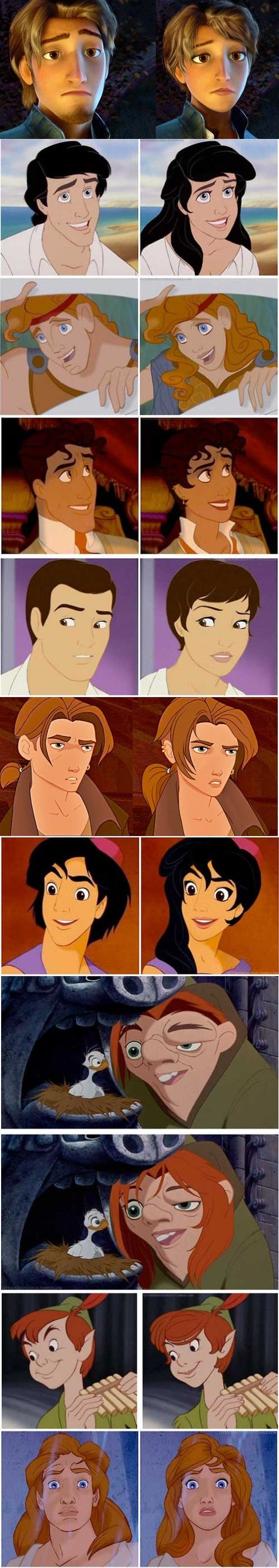 Princes if they were women :) Genderbent Disney, Disney Genderbend, Disney Guys, Funny Disney Characters, Disney Heroes, Gender Bend, Gender Bending, Prince Adam, Anime Disney