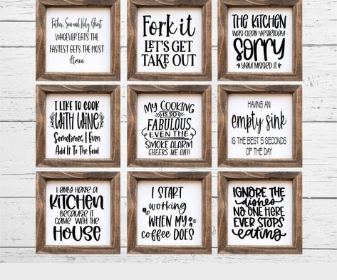 Kitchen Signs Diy, Kitchen Sign Diy, Dining Table Center Piece, Mini Farmhouse, Funny Kitchen Signs, Tray Signs, Stencils For Wood Signs, Mini Signs, Signs Diy