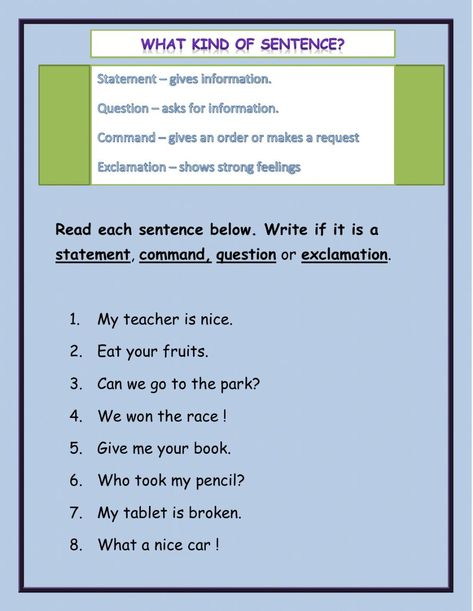 Kinds Of Sentences Worksheet Grade 3, Types Of Sentences Worksheet 3rd Grade, Kind Of Sentences Worksheet, Princess Lessons, Exclamatory Sentences, Types Of Sentences Worksheet, Sentences Worksheet, Declarative Sentences, Imperative Sentences