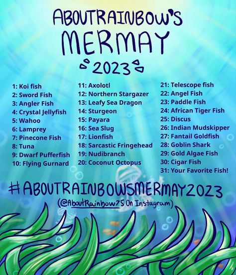 Mermay Prompt List 2024, May Drawing Prompts, Mermay Prompt 2024, Mermay Prompt List, Mermay 2023, Sketchtember 2023, Art Challenge 2023, Mermay Prompt 2023, Mermay Prompt