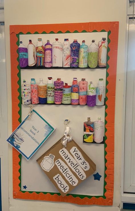 Children designed their own marvellous medicines and made bottles School Displays, Medicine Book, Kids Design, Medicine, Holiday Decor, Design