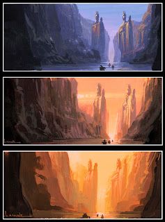 Lighting Concept Art, Lord Of The Rings Concept Art, Lotr Concept Art, Paul Lasaine, Ring Sketch, Environment Painting, Color Script, Landscape Concept, Scene Design