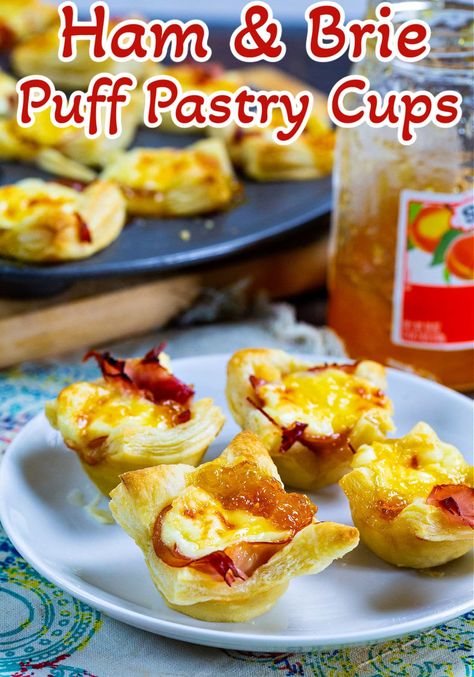 Ham and Brie Puff Pastry Cups Puff Pastry Cups, Pastry Cups, Memorial Day Foods, Apricot Preserves, Brie Puff Pastry, Puff Pastry Appetizers, Pastry Appetizer, Leftover Ham Recipes, Christmas Ham