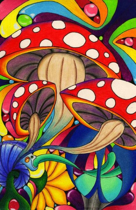 Psychedelic art...mushrooms Psychodelisch Art, Arte Doodle, Trippy Drawings, Psychadelic Art, Trippy Painting, Hippie Painting, Mushroom Art, Wow Art, Trippy Art