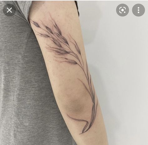 Harvest Tattoo Ideas, Front Bicep Tattoo, Rice Tattoo, Wheat Tattoo, Blatt Tattoos, Black Bird Tattoo, Tattoo Dotwork, Tattoos Arm, Hand And Finger Tattoos