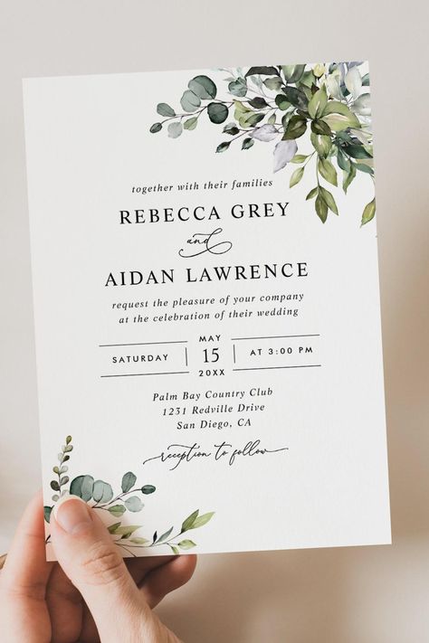 Rustic Eucalyptus Leaves Greenery Wedding Invitation Bohemian Watercolor, Eucalyptus Wedding Invitation, Greenery Wedding Invitations, Printing Wedding Invitations, Eucalyptus Wedding, Minimalist Wedding Invitations, Christian Wedding, Wedding Prints, Printable Wedding Invitations