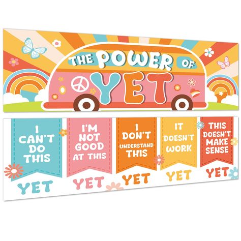 PRICES MAY VARY. Large size:The Growth Mindset Posters set come with 2 pcs of groovy mindset banners, each measuring about 39 x 13.4 in. Large mindset classroom decor are visually engaging when it hang up on the wall. Reliable material:Our groovy hippies bulletin board are made of quality paper and covered with quality film. The daisy flowers grow mindset posters are reusable and durable for a long lasting use. Great groovy reading bulletin board:Enhance mental health space with our boho the pow Groovy Poster, The Power Of Yet, Social Work Offices, Modern Teacher, Classroom Organization Elementary, Teachers Room, Wall Decor Retro, Classroom Wall Decor, Growth Mindset Posters