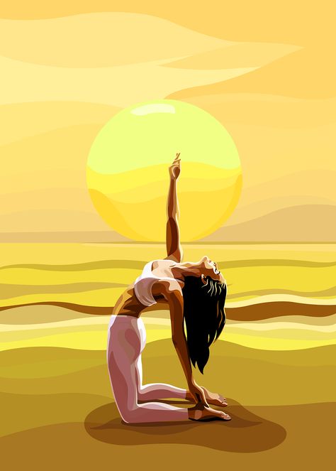 Yoga Pose Painting, Yoga Painting Ideas, Yoga Pose Drawing, Yoga Illustration Art, Yoga Art Painting, Yellow Drawing, Yoga Artwork, Yoga Poses Pictures, Yoga Painting