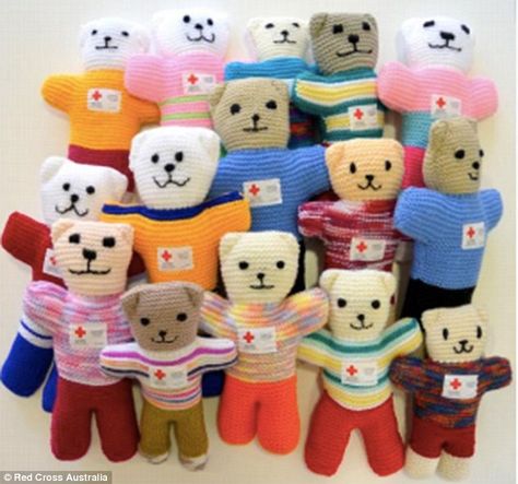 The VERY surprising item all ambulances in one Australian state must carry Izzy Dolls, Ohio State Colors, Red Cross Volunteer, Knitting Bear, Teddy Bear Knitting Pattern, Teddy Pictures, Knitting For Charity, Toys Ideas, Knitted Teddy Bear