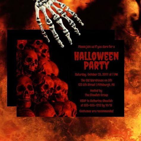 $1.98 | Scary Creepy Spooky Red Skulls Halloween Party #spooky, eerie, dark night, halloween, red skull, skeleton, horrific, adult party, holidayheartsdesigns, creepy Halloween Party Design, Old Warehouse, The Catacombs, Halloween Party Invitation, Adult Halloween Party, Scary Creepy, Red Skull, Halloween Party Invitations, Halloween Invitations