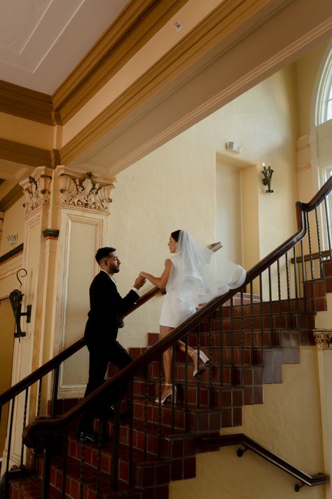 veil. short bridal dress. miami elopement Miami Beach Courthouse Wedding, Short Elopement Dress, Miami Elopement, Winter Ceremony, Veil Short, Courthouse Wedding Photos, Short Bridal Dress, Courthouse Elopement, Courthouse Wedding Dress