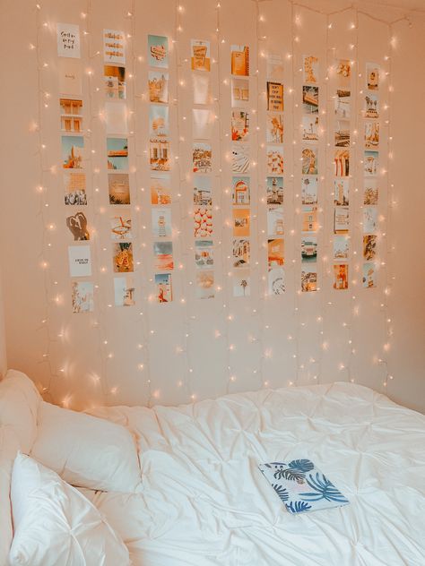 Pictures On Fairy Lights, Photo Wall Collage Bedroom With Lights, Wall Collage With Fairy Lights, Polaroid And Fairy Lights Wall, Picture Wall Ideas Bedroom With Lights, Photo Wall Collage Bedroom Polaroid, String Lights Bedroom With Pictures, Picture Wall Fairy Lights, Fairy Lights Picture Wall