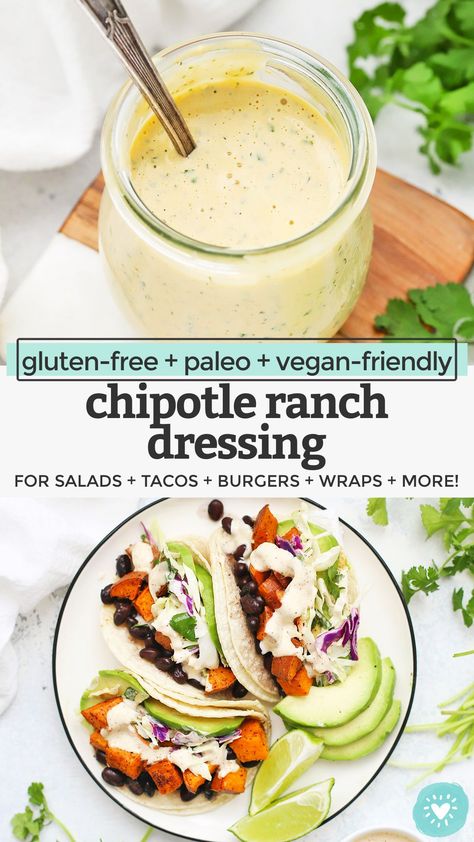 Dairy Free Chipotle Ranch, Dairy Free Tacos, Spicy Ranch Dressing, Dairy Free Dressing, Spicy Dressing, Homemade Salad Dressing Healthy, Spicy Ranch, Chipotle Ranch Dressing, Chipotle Dressing