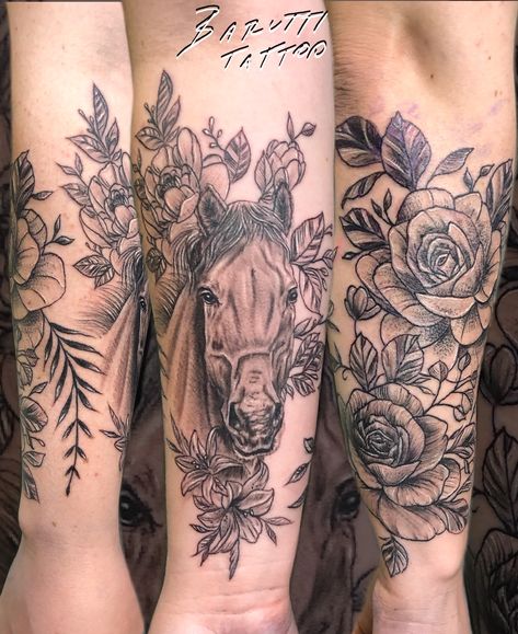 Horse And Flower Tattoo, Horse Tattoos For Women, Western Floral Tattoo, Matching Cousin Tattoos, Boot Tattoo, Country Girl Tattoos, Calf Tattoos For Women, Cousin Tattoos, Bohemian Tattoo