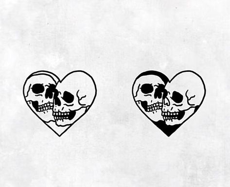 Couple Tattoos Dark Aesthetic, Goth Love Tattoo, Creepy Heart Tattoo, Gothic Couple Tattoos, Matching Skull Tattoos For Couples, Dripping Heart Tattoo, Skull Matching Tattoos, Matching Tattoos Couples Aesthetic, Matching Goth Tattoos