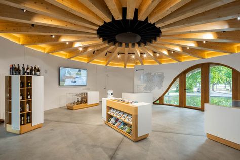 Alto Tâmega Tourist Information Point / AND-RÉ | ArchDaily Tourist Information Center, Zinc Roof, Wood Window Frame, Timber Battens, Factory Architecture, Wooden Facade, Tourist Center, Timber Buildings, Cottage Renovation