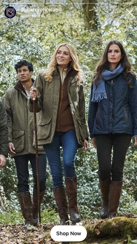 Irish Fall Outfits, British Outdoor Fashion, Female Scottish Outfit, Rural Outfit, Deer Hunting Outfits For Women, English Countryside Aesthetic Fashion, English Countryside Autumn Fashion, English Country Outfits Women, British Country Style Women