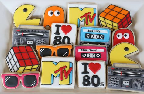 Decades Party, I Love The 80s, 80s Party Decorations, 80s Birthday Parties, Custom Sugar Cookies, 80s Theme Party, Iced Sugar Cookies, 80s Theme, Decorating Cookies