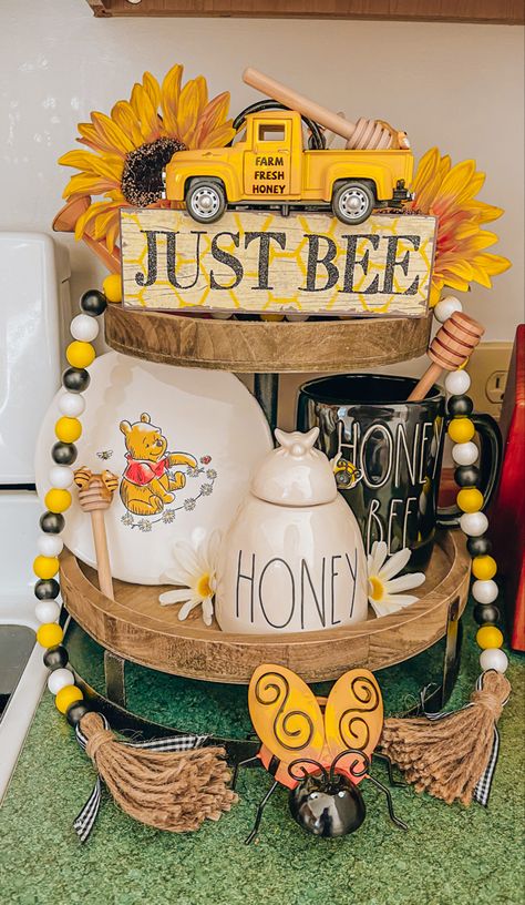 Winnie The Pooh Kitchen Ideas, Winnie The Pooh Kitchen Decor, Winnie The Pooh Kitchen, Pooh Decor, Winnie The Pooh Decor, Three Tier Tray, Summer Tiered Tray, Disney House, Bees And Honey