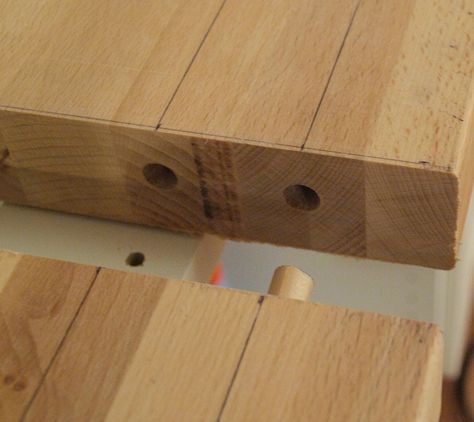 They used dowels and glue to connect 2 long sections of butcher block.  And routed the edge!  Creating Custom High End Butcher Block Counter Tops for Cheap Diy Butcher Block Counter, Ikea Butcher Block, Custom Butcher Block, Diy Butcher Block, Countertops Diy, Kitchen Remodel Countertops, Outdoor Kitchen Countertops, Cheap Countertops, Countertop Ideas