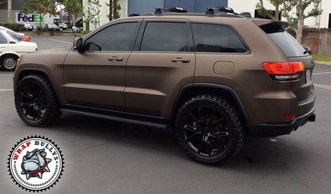 Matte Brown Car Wrap, Jeep Wraps, Brown Jeep, Expedition Car, Jeep Grand Cherokee Accessories, Car References, Brown Car, Mercedes W140, Bus Wrap