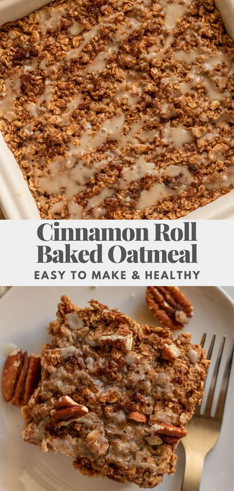 Stove Top Oatmeal, Cinnamon Roll Baked Oats, Cinnamon Roll Baked Oatmeal, Cooked Oats, Baked Oatmeal Vegan, Rolled Oats Recipe, Vegan Baked Oatmeal, Oatmeal Vegan, Simple Brunch