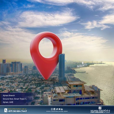 our location ... ajman Location Social Media Post, Location Social Media Design, Location Post, Linkedin Background, Social Media Advertising Design, Banner Designs, General Ideas, Food Poster Design, Contents Design