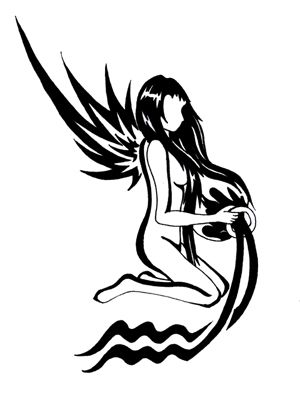 Aquarius Design Tattoo, Aquarius Tattoo Design Zodiac Signs, Aquarius Woman Art Tattoo Ideas, Aquarius Ornament Tattoo, Aquarius Tattoo Water Bearer, Tattoo Aquarius, Gothic Fairy Tattoo, Anklet Tattoos For Women, Animation Drawing Sketches