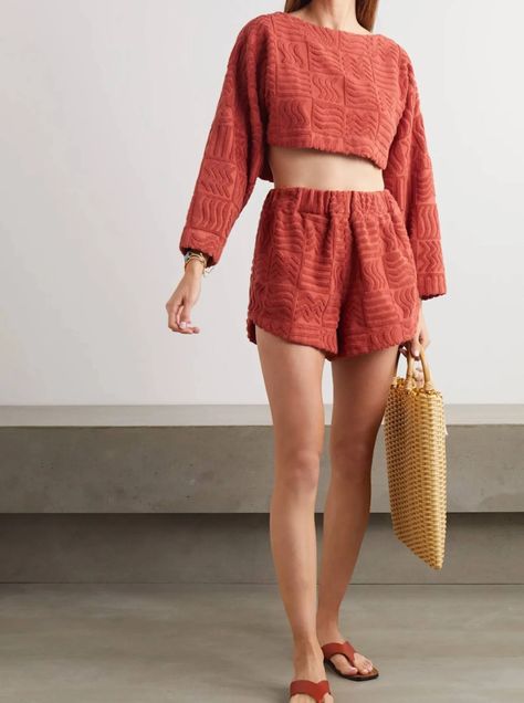 How to Wear the Terry Cloth Trend in 2021: Shop Throwback ‘Towel’ Clothes | Glamour Indoor Outfits, Blue Bucket Hat, Folk Clothing, Leather Flip Flops, Fashion Wishlist, Terry Towel, Night Wear, Suit Vest, Terry Cloth