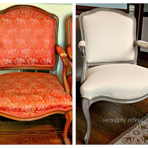 Chalk Paint and Dark Wax with Natural Linen Upholstery Make Over Louis XVI Side Chairs Paint Upholstery, Old Chairs, Old Chair, Chair Makeover, Dark Wax, Painted Chairs, Chalk Paint Furniture, Linen Upholstery, Refurbished Furniture