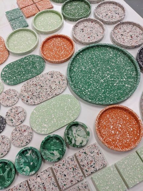 Katie Gillies, Terrazzo Art, Terrazzo Tray, Recycle Design, Craft Workshop, Concrete Diy Projects, Cement Art, Diy Ceramic, Concrete Crafts