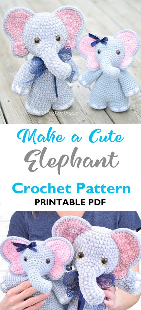 elephant crochet pattern- animal crochet pattern pdf - amigurumi acraftylife.com #crochet #crochetpattern Crochet Elephant Pattern Free, Elephant Crochet Pattern, Amigurumi Elephant Pattern, Crocheted Amigurumi, Crochet Elephant Pattern, Elephant Applique, Rainbow Zebra, Crochet Animals Free Patterns, Amigurumi Elephant