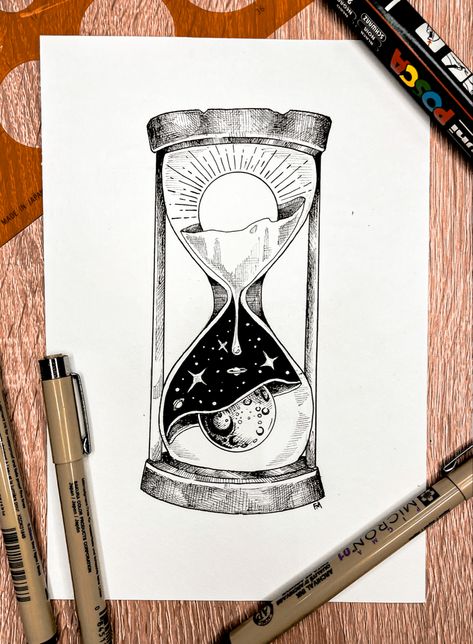 Hourglass of day and night Hour Glass Drawing Easy, Sand Timer Drawing, Hourglass Drawings, Hourglass Art, Hourglass Drawing, Night Tattoo, Door Painting, Hourglass Tattoo, 2024 Poster