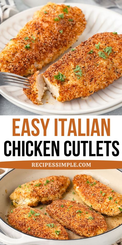 Italian Chicken Cutlets, Easy Italian Chicken, Baked Chicken Cutlets, Cutlet Recipes, Breaded Chicken Recipes, Chicken Cutlet Recipes, Breaded Chicken Cutlets, Turkey Cutlets, Easy Chicken Recipe