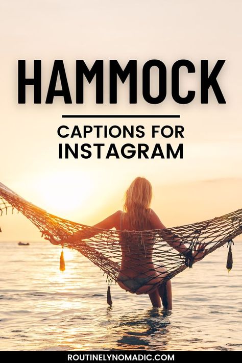 Person in hammock over water with the words Hammock Captions for Instagram Hammock Quotes, Chill Aesthetic, Beach Captions, Beach Hammock, Captions For Instagram, Hammock Camping, Instagram Captions, Funny Cute, Palm Tree