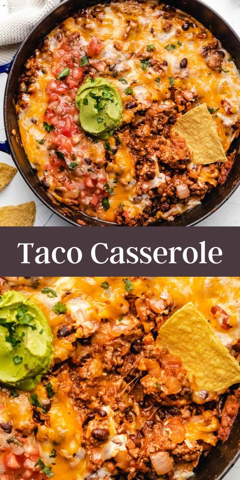 Taco Casserole Bake Pioneer Woman, Southwest Hamburger Casserole, Dutch Oven Taco Casserole, Cast Iron Taco Bake, Taco Casserole With Refried Beans, Taco Casserole Bake With Tortilla Chips, Taco Casserole Freezer Meal, Taco Casserole Bake With Tortillas, Skillet Taco Casserole