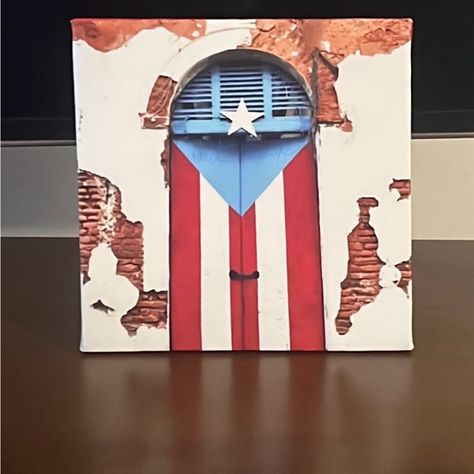 La Puerta De La Bandera Located In Old San Juan, Puerto Rico. Brand New In New Condition On A Stretch And Wrapped Canvas Print On Wood With A Sticker Of Authenticity And A Hanger. Measurements Are: H 8” X L 8” X W .50” Shipping Is Everyday Except On Sundays. This Flag Now Is Painted Black As A Sign Of Resistance And Mourning Towards The Island. Old San Juan Puerto Rico, Puerto Rico Flag, Old San Juan, Wall Decor Canvas, Canvas Art Wall, Print On Wood, San Juan Puerto Rico, Decor Canvas, Canvas Art Wall Decor