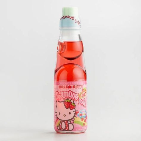 Hello Kitty Ramune Strawberry Soda Ramune Strawberry, Hello Kitty Ramune, Ramune Soda, Summer In Japan, Strawberry Soda, Japanese Drinks, Strawberry Drinks, Hello Kitty Cake, Chocolate Marshmallows