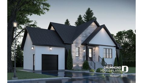 Bungalow House Plans With Garage, Laneway House, Content House, Plan Small House, Drummond House Plans, Vertical Siding, Small House Layout, Open Concept Home, Open Living Area