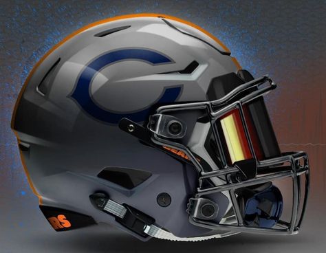 New Nfl Helmets, Chicago Bears Helmet, Cool Football Helmets, Bears Chicago, Football Helmet Design, Nfl Helmets, American Football Uniforms, Nfl Football Helmets, Helmet Tattoo